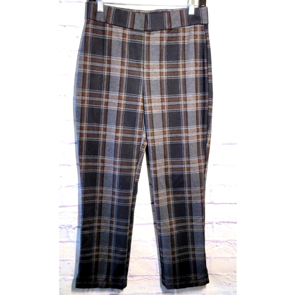 Christian Siriano Women's Slim Fit Gray Plaid Pants Slit Side Hem Size M Preppy